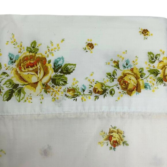 Springmaid Floral Twin Flat Sheet Country Cottage Core Yellow Roses Vintage - Picture 4 of 4
